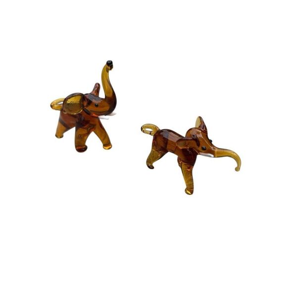 VTG Italian Murano Art Glass Miniature Animal Figurine Amber Sculpture set of 2 - Picture 3 of 7